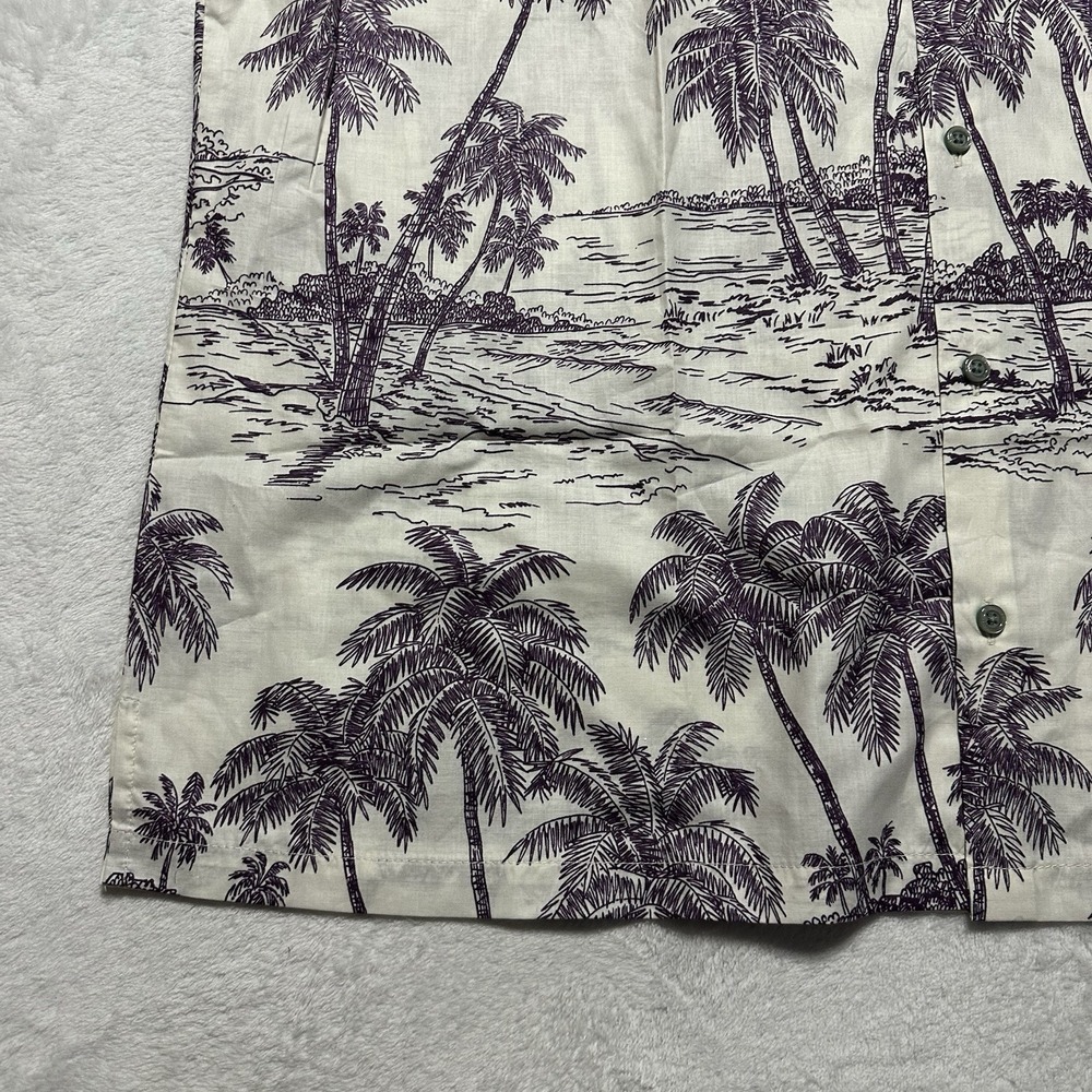 Tori Richard 2XL Aloha Shirt Cotton Coastal Engraving Purple Palm Tree Scenic - Picture 5 of 11